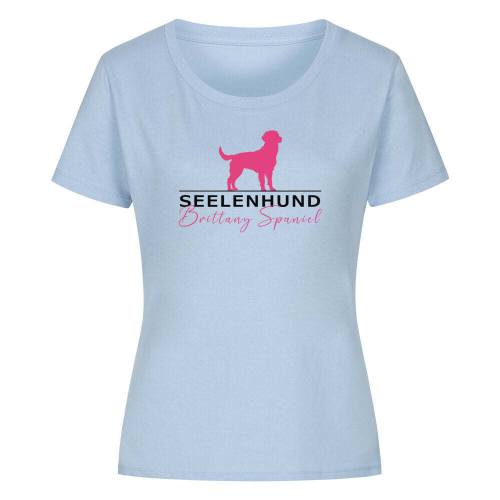 Premium Organic Damen-Shirt "Brittany Spaniel - Seelenhund" Sky Blue – hunde-shirt.de