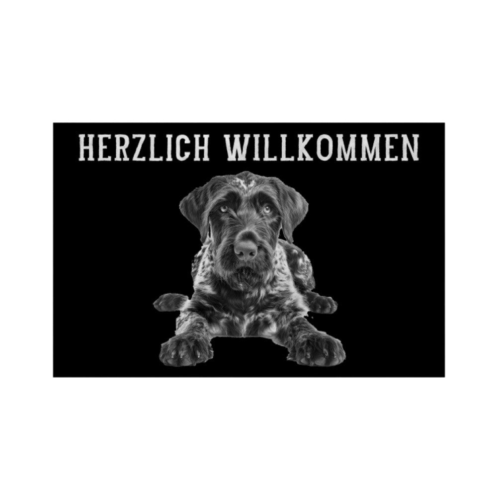 Fußmatte "Deutsch Drahthaar - HERZLICH WILLKOMMEN" Weiß – hunde-shirt.de