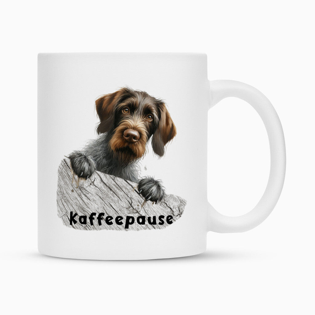 Tasse "Deutsch Drahthaar - Kaffeepause" Weiß – hunde-shirt.de