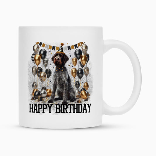 Tasse "Deutsch Drahthaar - Happy Birthday" Weiß – hunde-shirt.de