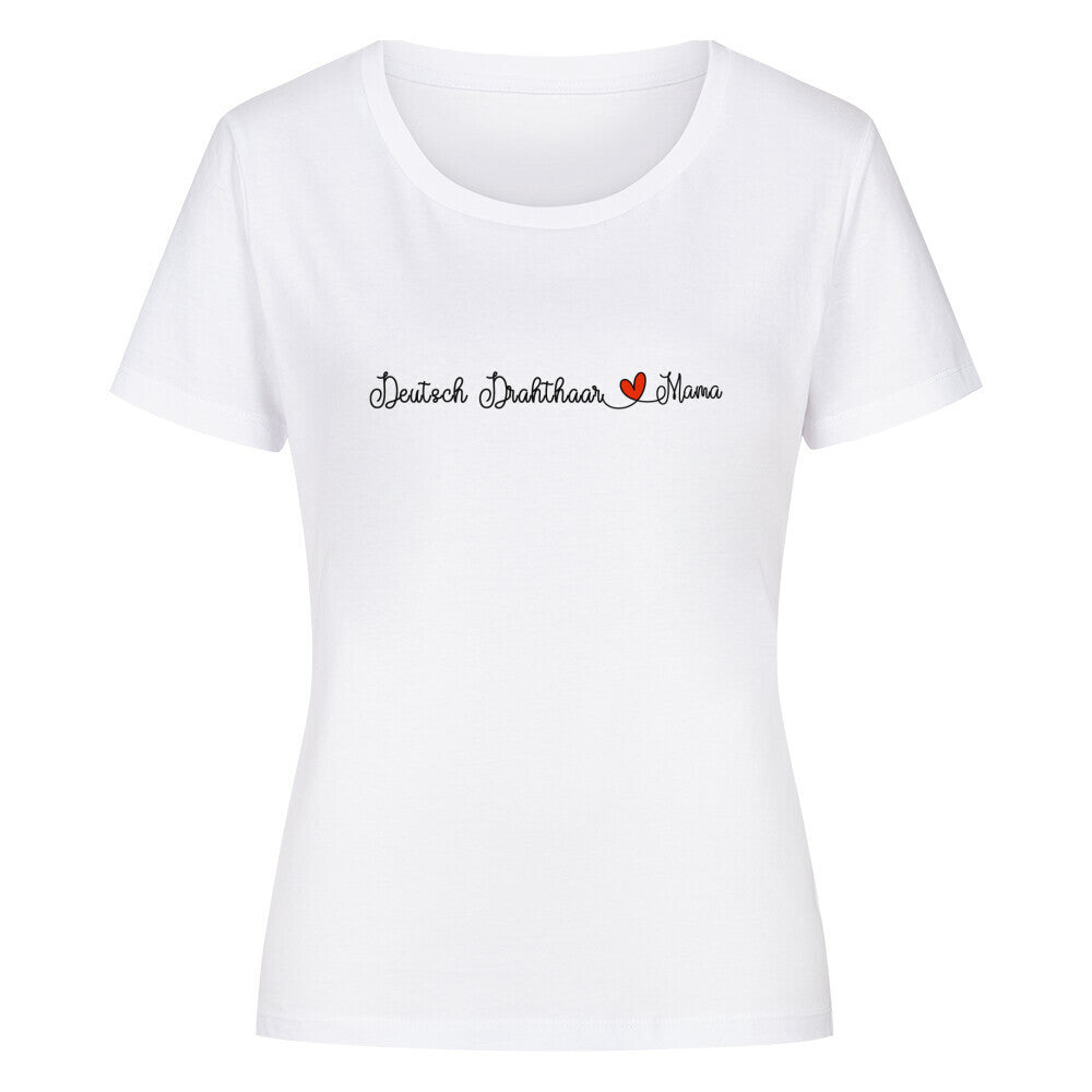 Premium Organic Damen-Shirt "Deutsch Drahthaar - Mama" Weiß – hunde-shirt.de