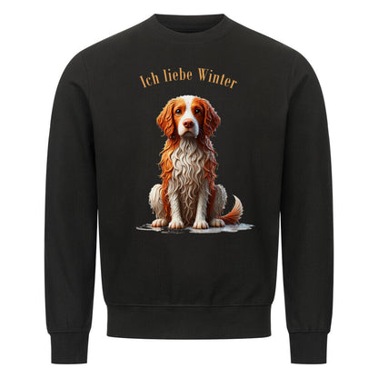 Premium Sweatshirt "Brittany Spaniel - Ich liebe Winter" Schwarz – hunde-shirt.de