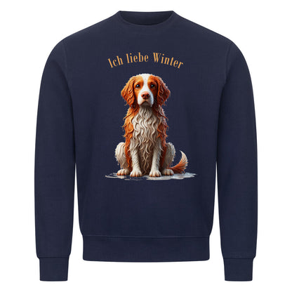 Premium Sweatshirt "Brittany Spaniel - Ich liebe Winter" Navy Blue – hunde-shirt.de