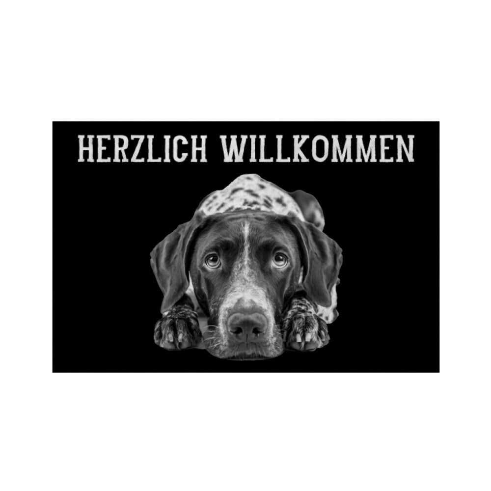 Fußmatte "Deutsch Kurzhaar - HERZLICH WILLKOMMEN" Weiß – hunde-shirt.de