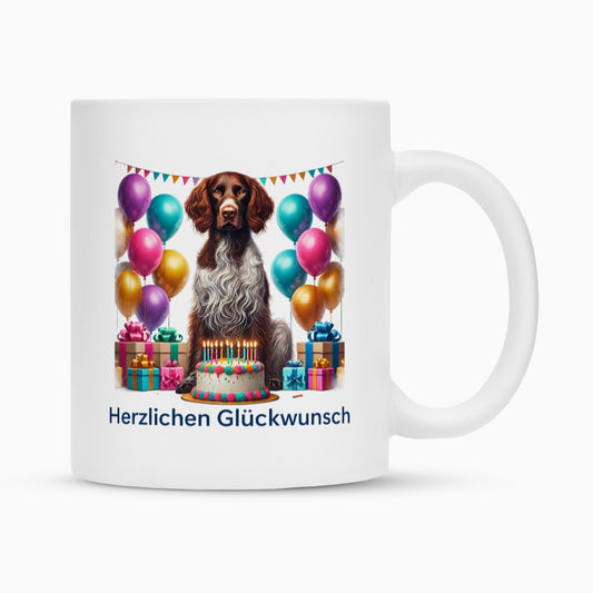 Tasse "Deutsch Langhaar- Herzlichen Glückwunsch II" Weiß – hunde-shirt.de