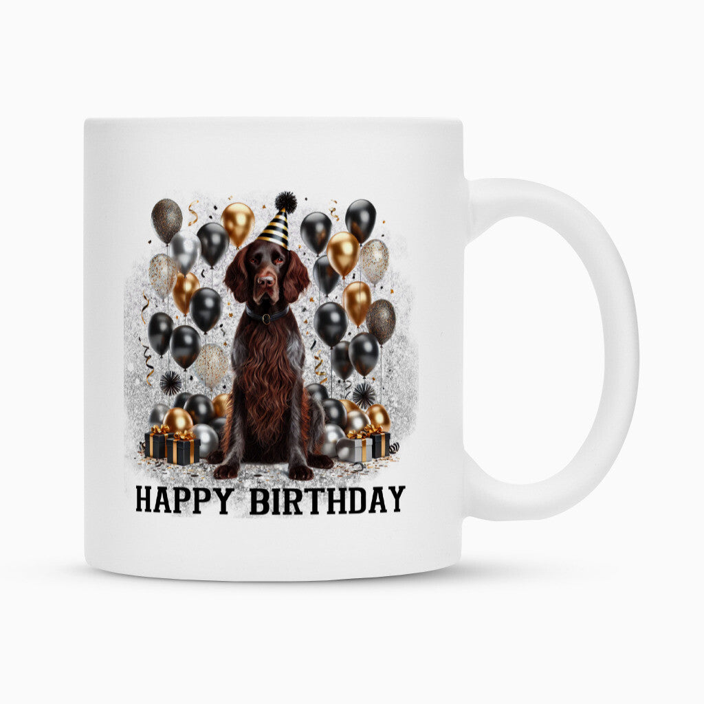 Tasse "Deutsch Langhaar- Happy Birthday II" Weiß – hunde-shirt.de