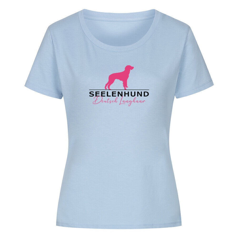 Premium Organic Damen-Shirt "Deutsch Langhaar- Seelenhund" Sky Blue – hunde-shirt.de