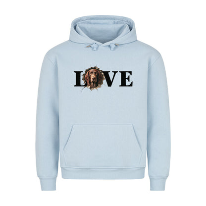 Premium Hoodie "Deutsch Langhaar- LOVE" Babyblau – hunde-shirt.de