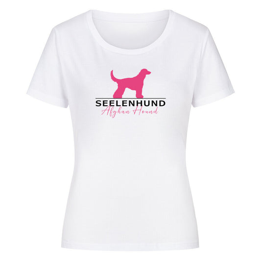 Premium Organic Damen-Shirt "Afghanischer Windhund - Seelenhund" Weiß – hunde-shirt.de