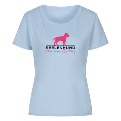 Premium Organic Damen-Shirt "American Bulldog - Seelenhund" Sky Blue – hunde-shirt.de