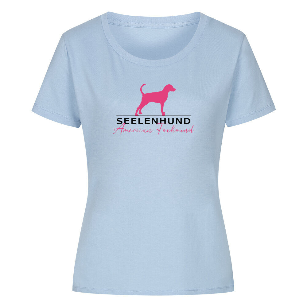 Premium Organic Damen-Shirt "American Foxhound - Seelenhund" Sky Blue – hunde-shirt.de