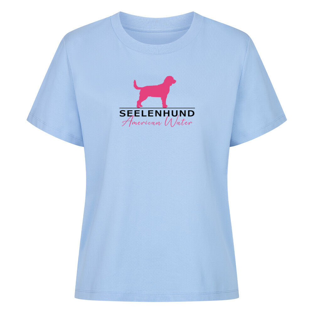 Premium Organic Damen-Shirt "American Water Spaniel - Seelenhund" Sky Blue – hunde-shirt.de