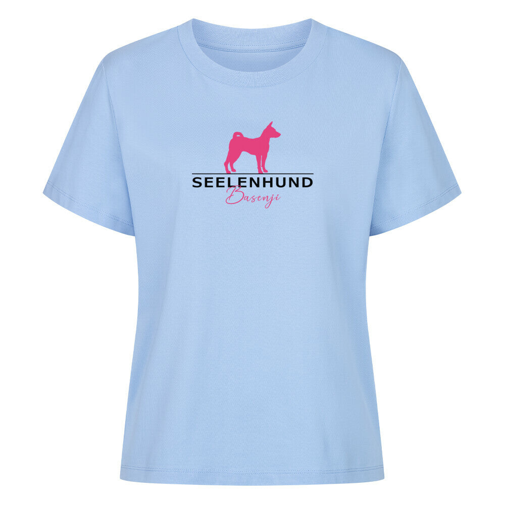 Premium Organic Damen-Shirt "Basenji - Seelenhund" Sky Blue – hunde-shirt.de