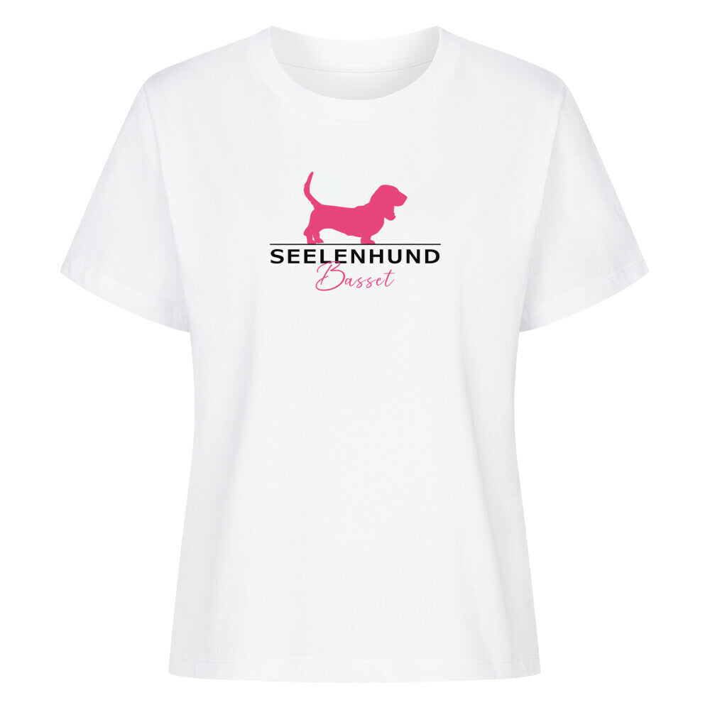 Premium Organic Damen-Shirt "Basset - Seelenhund" Weiß – hunde-shirt.de