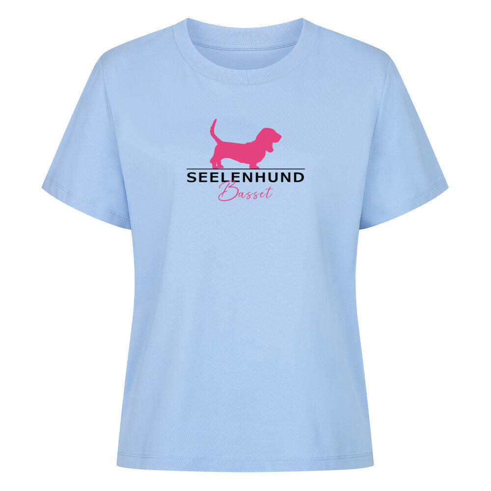 Premium Organic Damen-Shirt "Basset - Seelenhund" Sky Blue – hunde-shirt.de