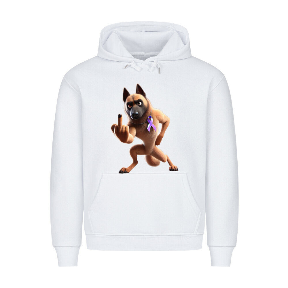 Premium Hoodie "Malinois - Fuck Cancer" Weiß – hunde-shirt.de