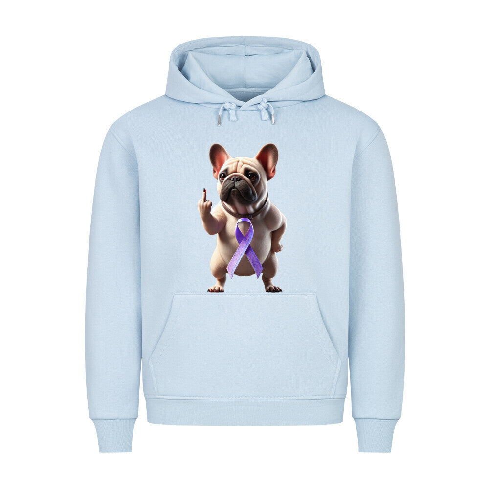 Premium Hoodie "Frenchie - Fuck Cancer" Babyblau – hunde-shirt.de