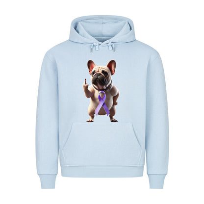 Premium Hoodie "Frenchie - Fuck Cancer" Babyblau – hunde-shirt.de