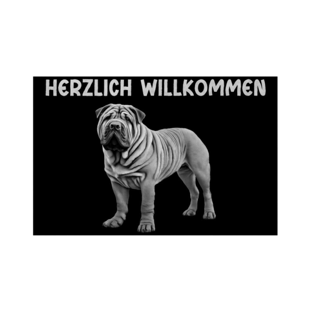 Fußmatte "Shar Pei - HERZLICH WILLKOMMEN" Weiß – hunde-shirt.de