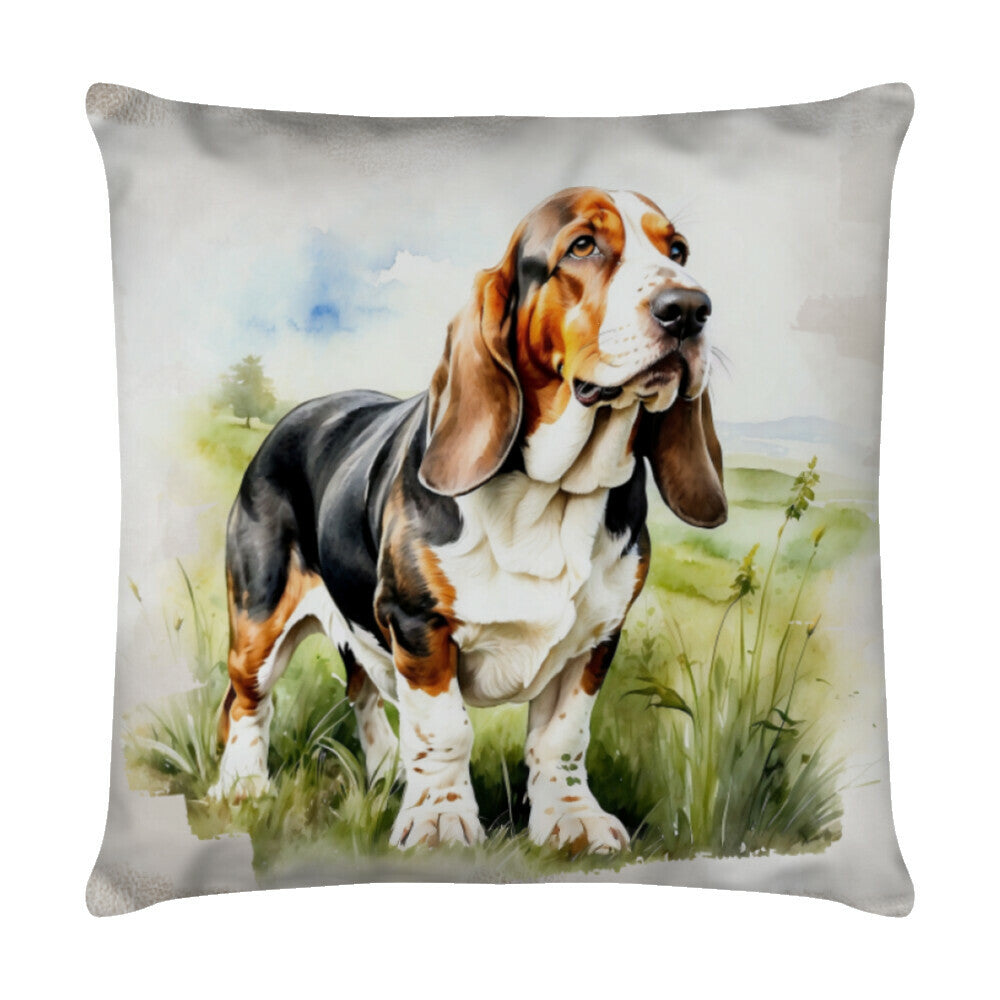 Kissen "Basset - Natur" Weiß – hunde-shirt.de