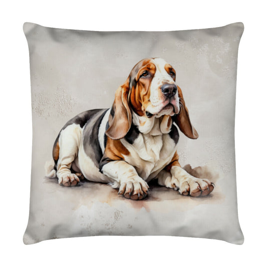 Kissen "Basset - Relax" Weiß – hunde-shirt.de