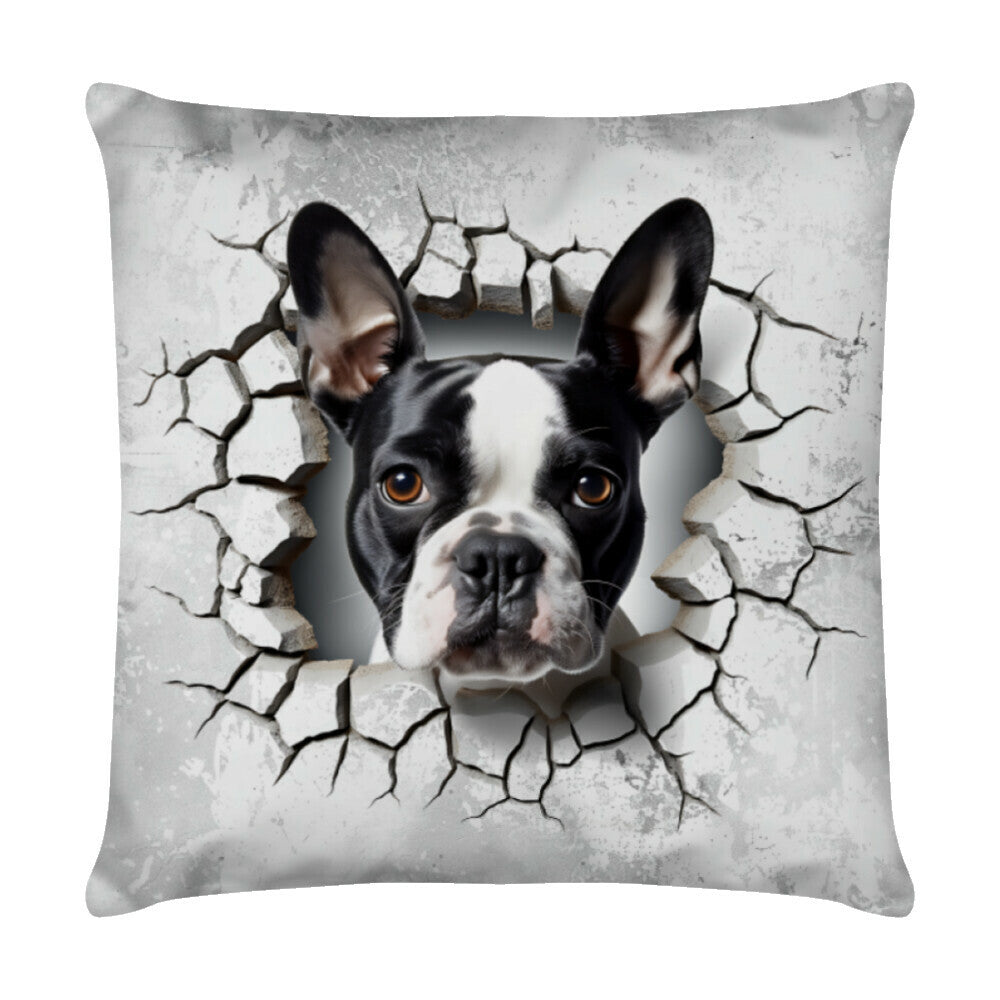 Kissen "Boston Terrier - Look" Weiß – hunde-shirt.de