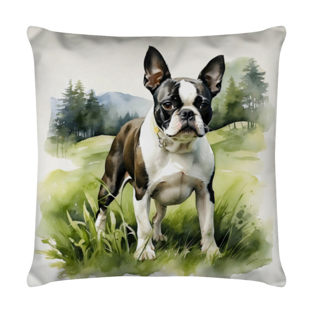 Kissen "Boston Terrier - Natur" Weiß – hunde-shirt.de