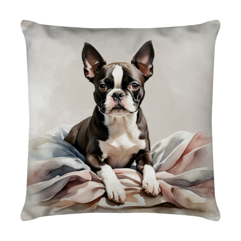 Kissen "Boston Terrier - Relax" Weiß – hunde-shirt.de