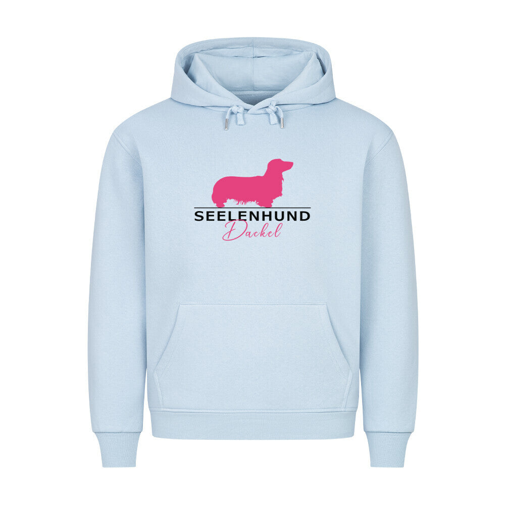 Premium Hoodie "Langhaardackel - Seelenhund" Babyblau – hunde-shirt.de
