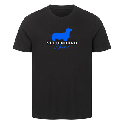 Premium T-Shirt "Langhaardackel - Seelenhund" Schwarz – hunde-shirt.de