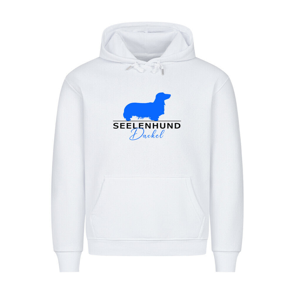 Premium Hoodie "Langhaardackel - Seelenhund" Weiß – hunde-shirt.de