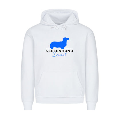 Premium Hoodie "Langhaardackel - Seelenhund" Weiß – hunde-shirt.de