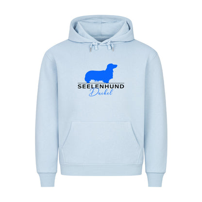 Premium Hoodie "Langhaardackel - Seelenhund" Babyblau – hunde-shirt.de