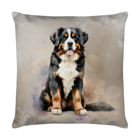 Kissen "Berner Sennenhund - Abwarten" Weiß – hunde-shirt.de