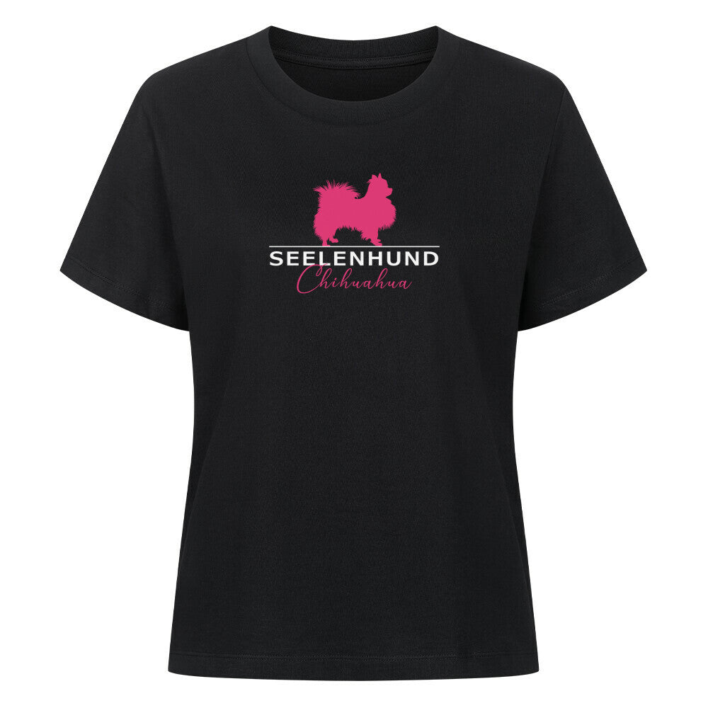 Premium Damen-Shirt "Chihuahua Langhaar - Seelenhund" Schwarz – hunde-shirt.de