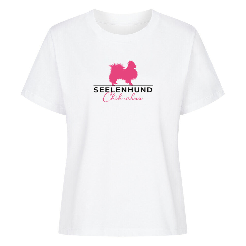 Premium Damen-Shirt "Chihuahua Langhaar - Seelenhund" Weiß – hunde-shirt.de