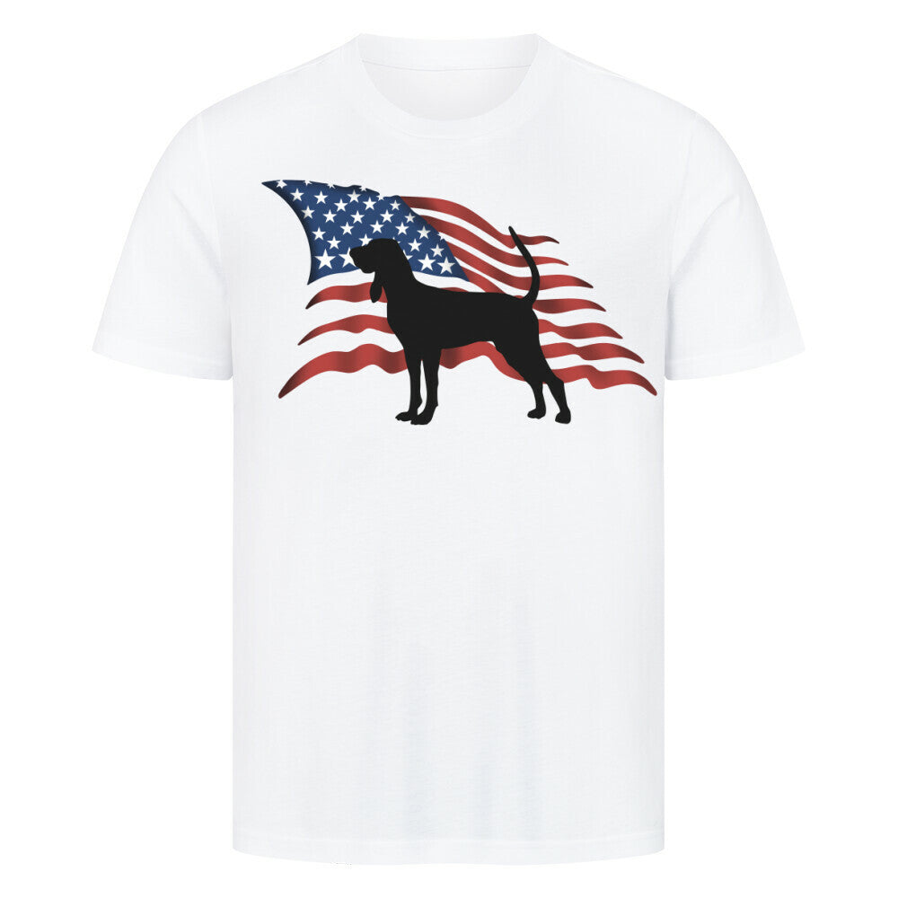 Premium T-Shirt "Coonhound - Flag" Weiß – hunde-shirt.de