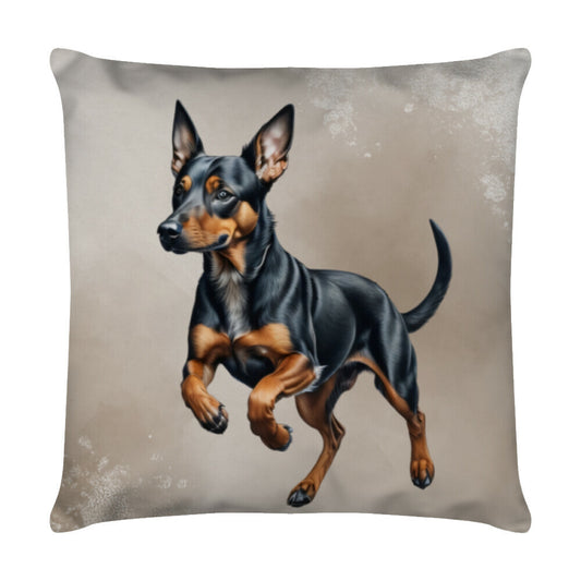 Kissen "Deutscher Pinscher - Jump" Weiß – hunde-shirt.de