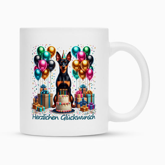 Tasse "Deutscher Pinscher - Glückwunsch" Weiß – hunde-shirt.de