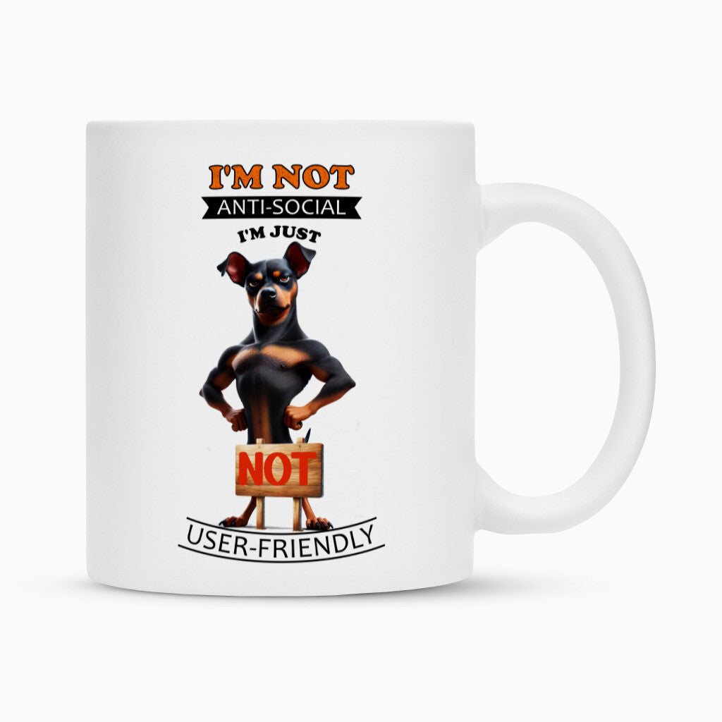 Tasse "Deutscher Pinscher - Anti-Social" Weiß – hunde-shirt.de