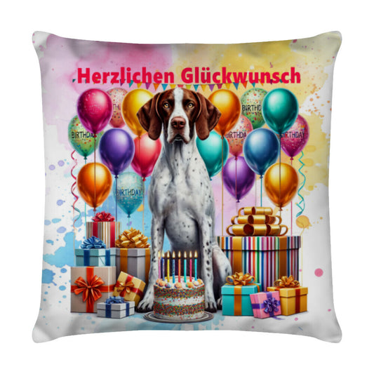 Kissen "English Pointer - Glückwunsch" Weiß – hunde-shirt.de