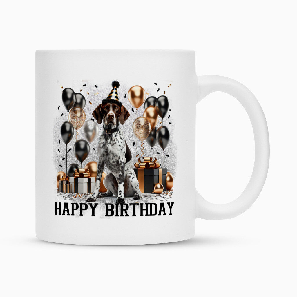 Tasse "English Pointer - Happy Birthday" Weiß – hunde-shirt.de