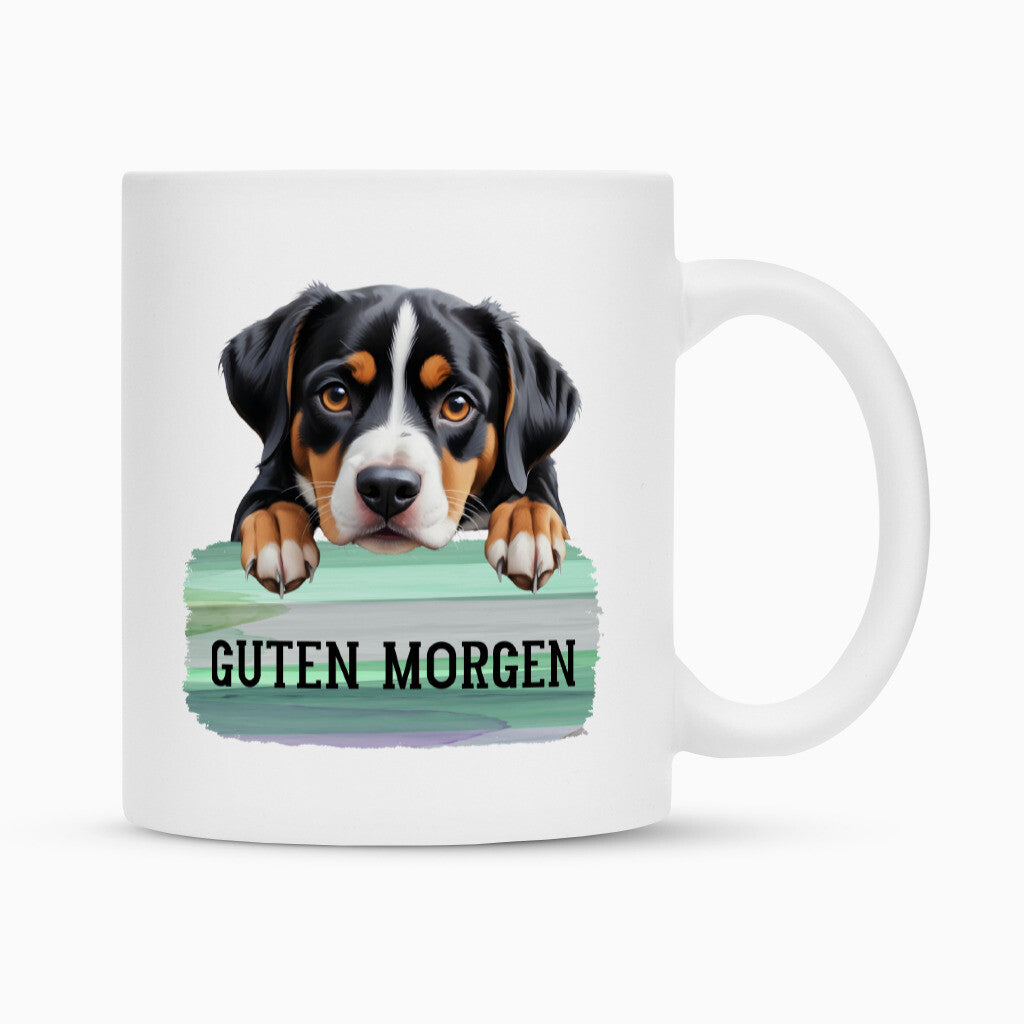 Tasse "Entlebucher - Guten Morgen" Weiß – hunde-shirt.de