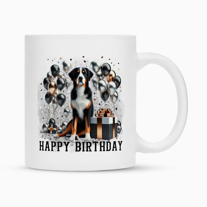 Tasse "Entlebucher - Happy Birthday" Weiß – hunde-shirt.de