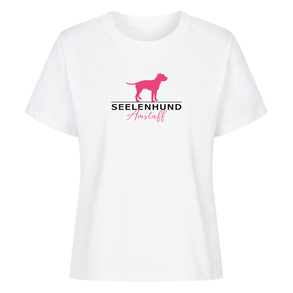 Premium Damen-Shirt "Amstaff - Seelenhund" Weiß – hunde-shirt.de