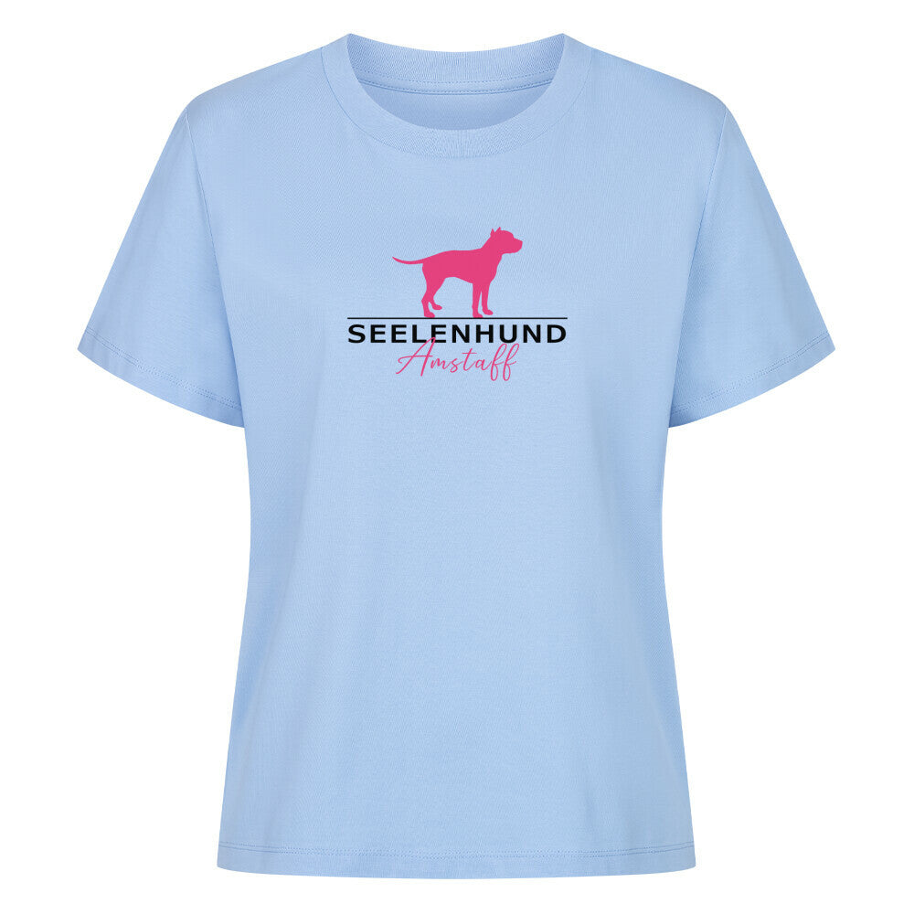 Premium Damen-Shirt "Amstaff - Seelenhund" Sky Blue – hunde-shirt.de
