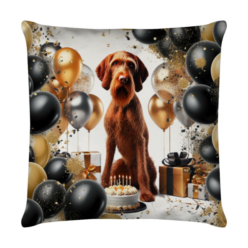 Kissen "Drahthaar Vizsla - Geburtstag" Weiß – hunde-shirt.de