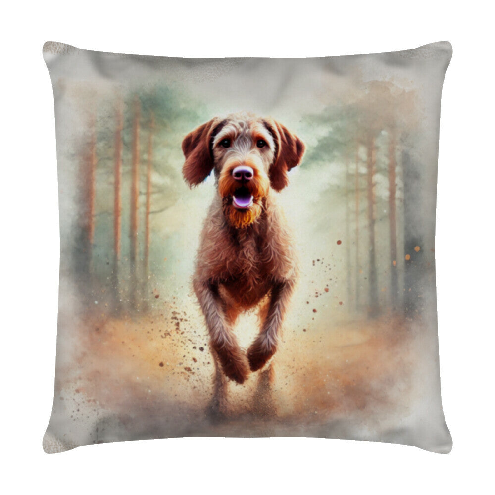 Kissen "Drahthaar Vizsla - Waldlauf" Weiß – hunde-shirt.de