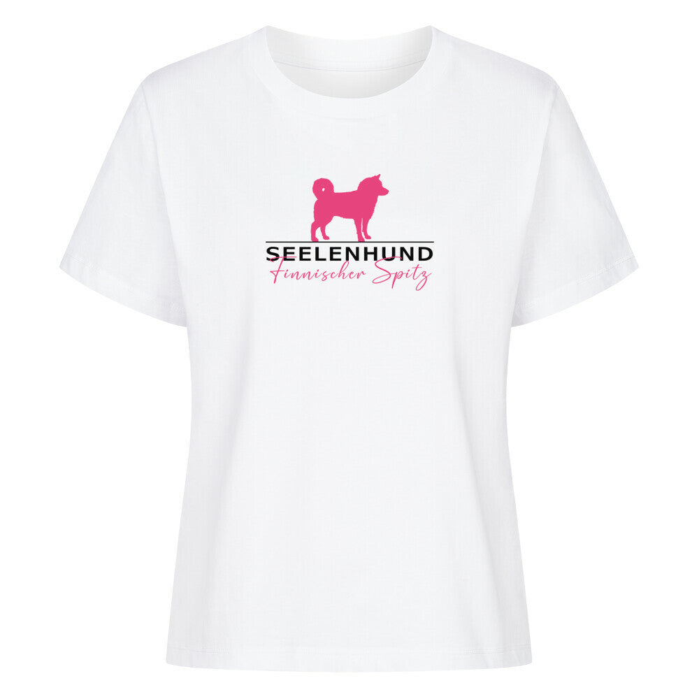 Premium Damen-Shirt "Finnischer Spitz - Seelenhund" Weiß – hunde-shirt.de