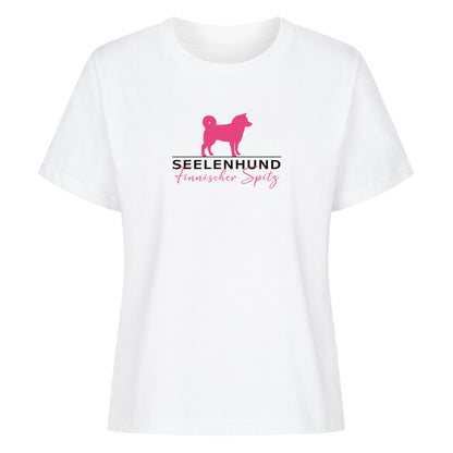 Premium Damen-Shirt "Finnischer Spitz - Seelenhund" Weiß – hunde-shirt.de